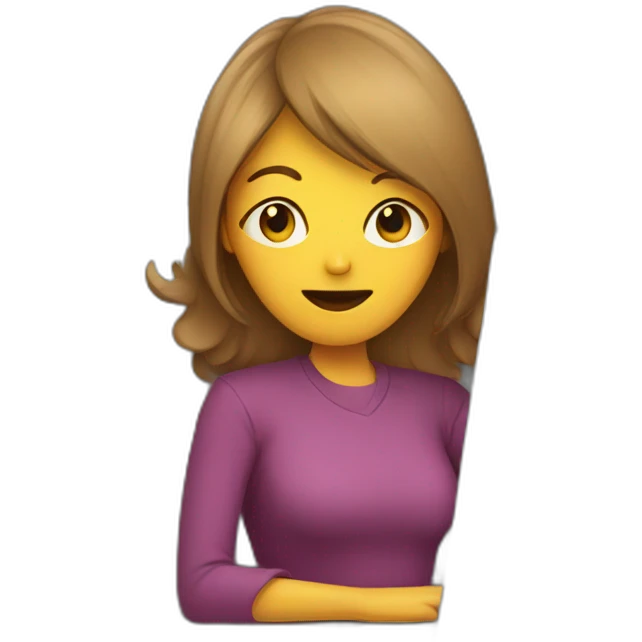 woman hiding behind a large laptop emoji
