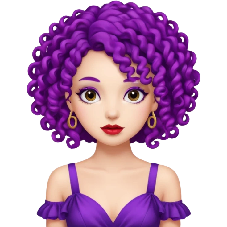 Fashion Model with Purple Curls, red dress emoji