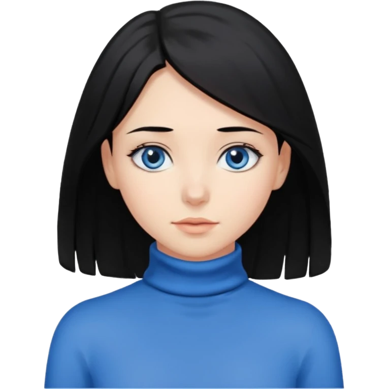 Girl with black hair thats about shoulder lenght with blue eyes covering their neck emoji
