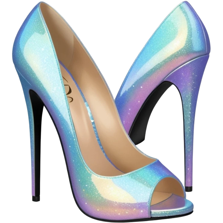 Holographic glitter open toe high heel pumps emoji