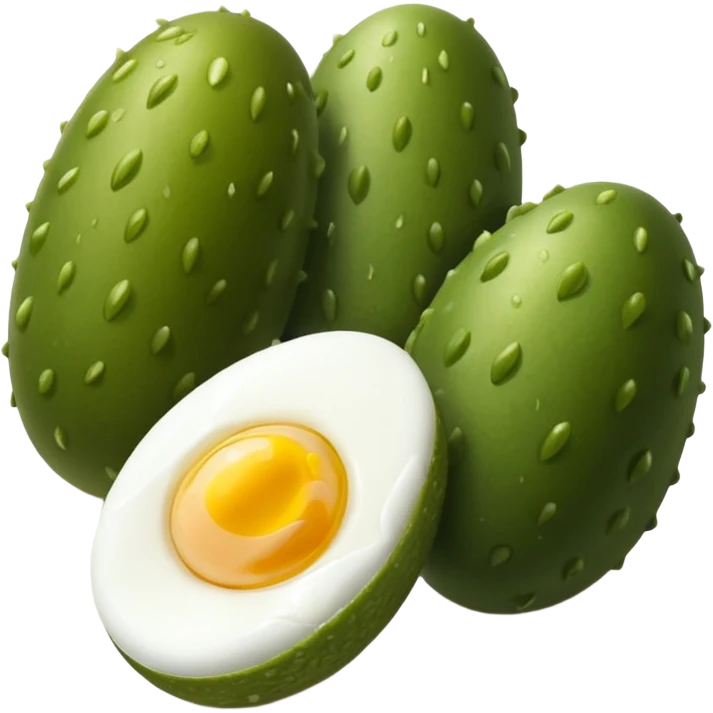 A pickle laying between two hard boiled eggs emoji