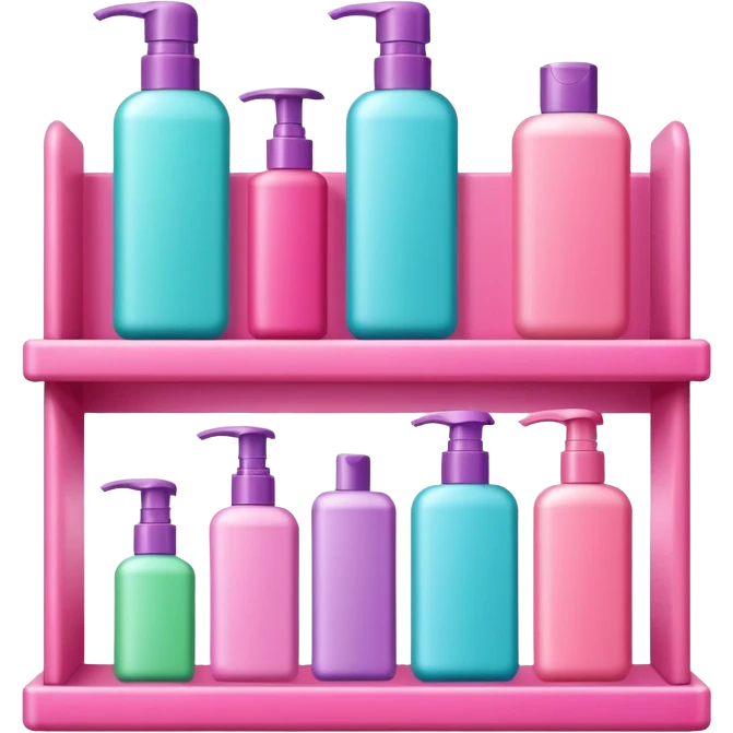Shampoo bottle, color tube, and conditioner on a pink shelf emoji