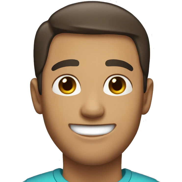 An man with light skin, short dark brown  hair, a smiling face without a beard and fit. Make him have dark brown hair emoji