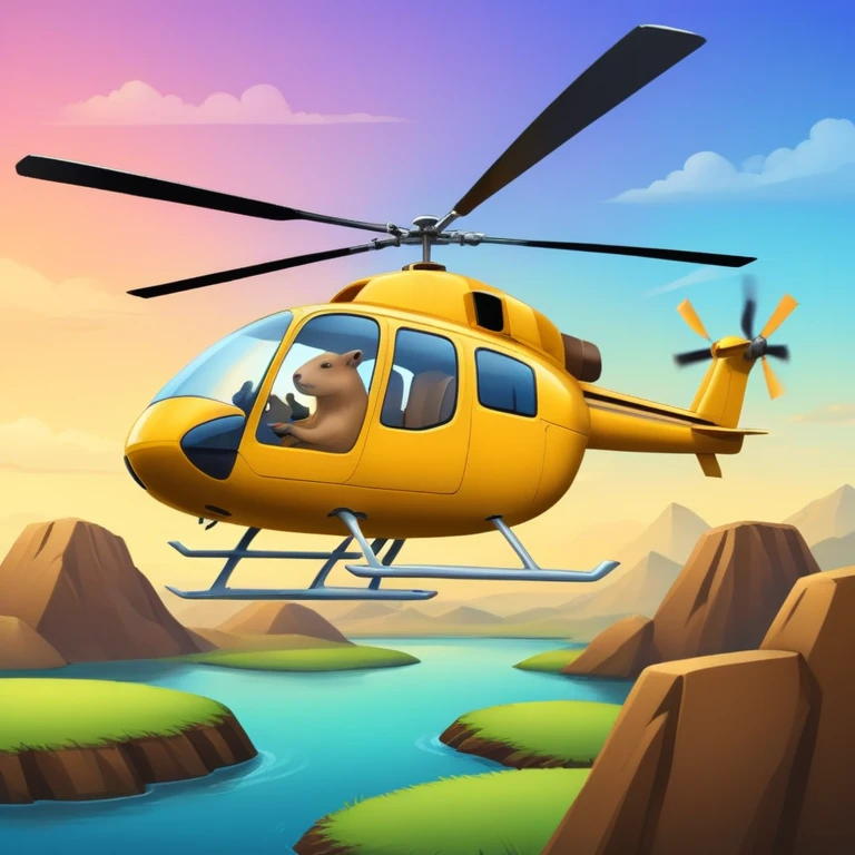 car in a helicopter riding out with a capybara  emoji