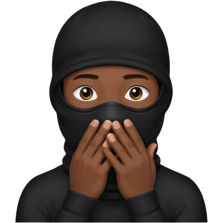 🥷🏽: inspire toi de cet emoji faisant en sorte qu’il est les mains sur la bouche et garde sa cagoule noir avec uniquement ses yeux apparent emoji