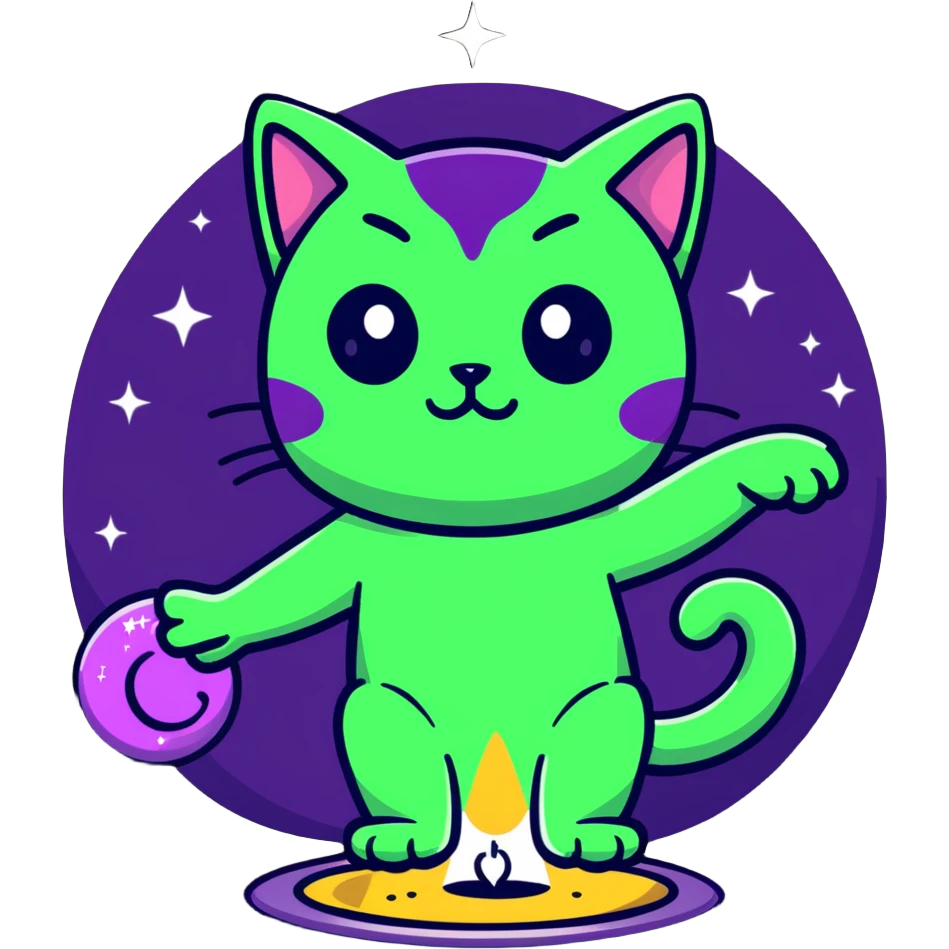 alien cat casting a spell with sparkles and stars emoji