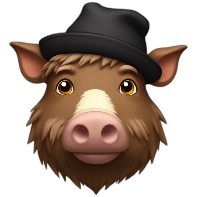 Sad brown boar with stubble in a black winter hat emoji