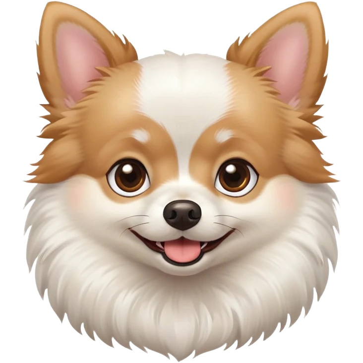 white pomeranian chihuahua mix with brown eyes and is super happy emoji