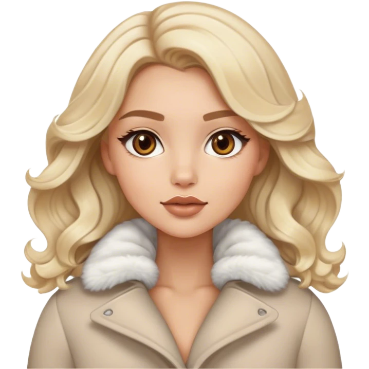Luxury blonde model, brown eyes, sleek wavy hair, puffy winter coat emoji