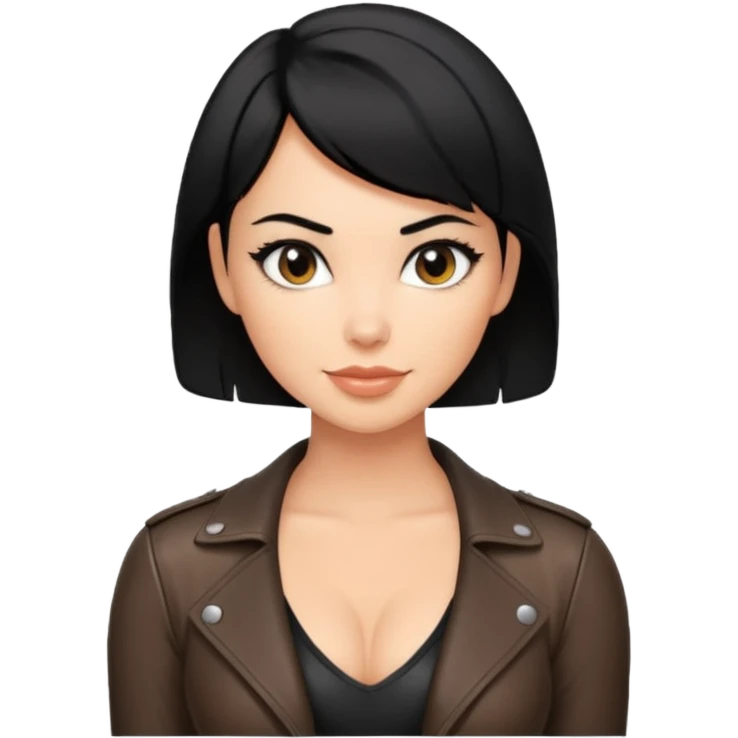 Woman in leather short hair cleavage dim emoji