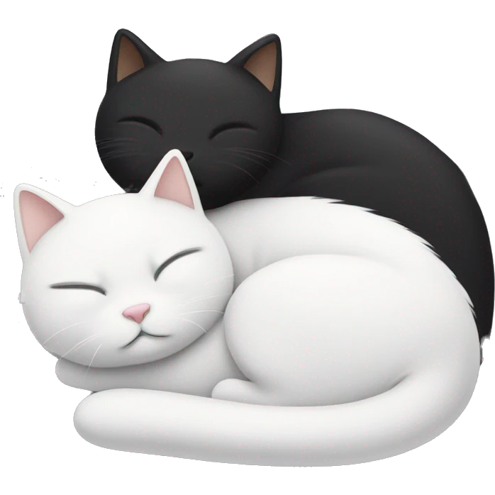 One black and one white cat sleeping and hugging each other emoji