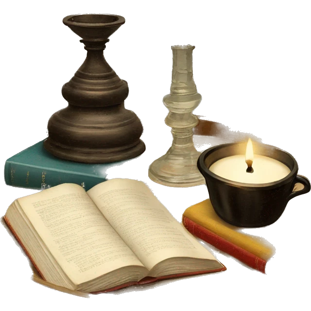 vintage tray with books and candle emoji