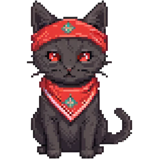 a little black socks cat with two uzis and a red bandana, he's just blasting!
 emoji