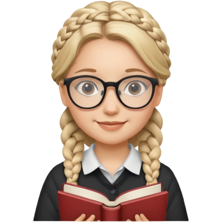 A student, girl, braid hair, wearing glasses, hold book in front of their chest emoji