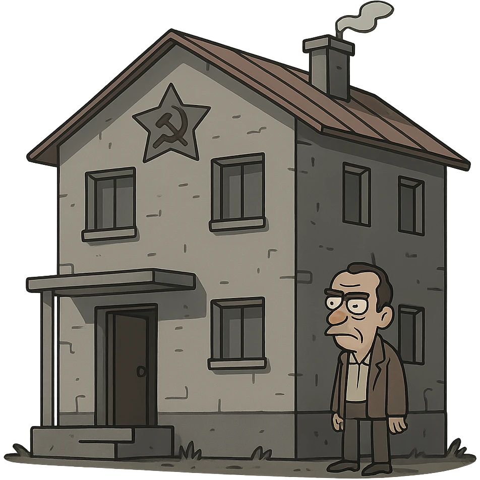 Soviet house, stylized as a cartoon, exaggerated block shapes, simple windows, gray palette emoji