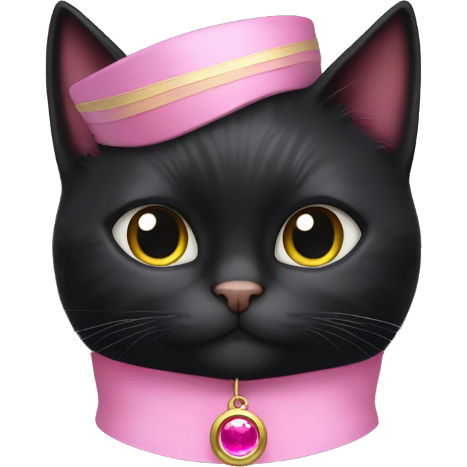 Black Cat with pink collar dressed like sailor moon emoji