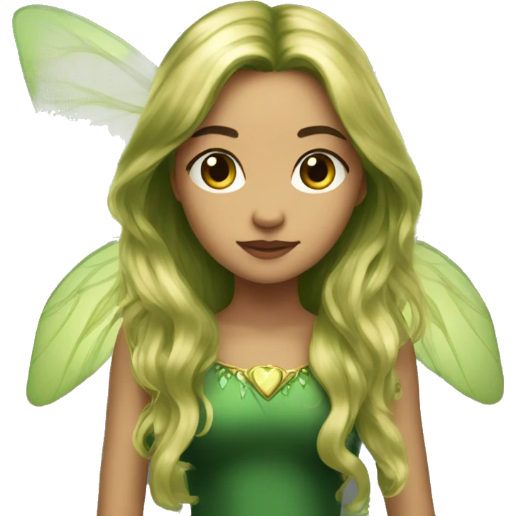 Beautiful, fairy, gold, dark green, green, long hair, big wings emoji
