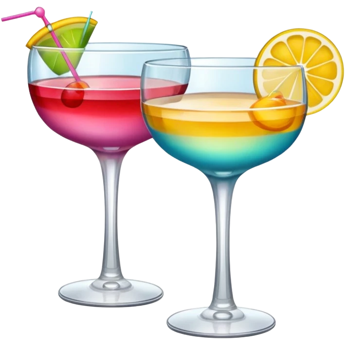 two realistic glasses of cocktail in emoji style,  coupe glass shape emoji