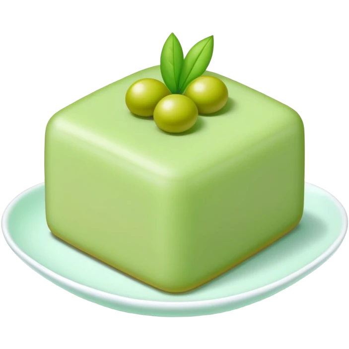 Mung bean cake pale green cubic dessert, simplified emoji style with bold outlines and bright colors, cartoon style Lvdou Gao summer sweet emoji