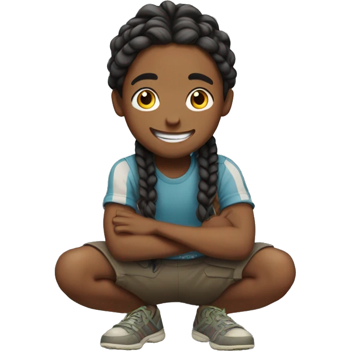 happy boy squatting outdoors with braids  emoji
