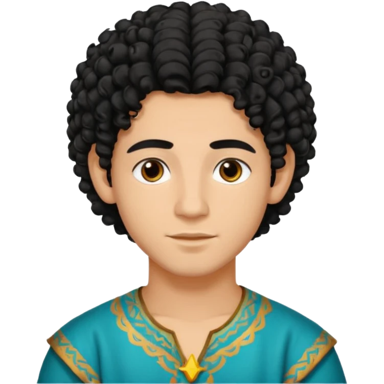 Young man with black curly hair cascade Haircut and light dark skin, moroccan / amazingh race emoji