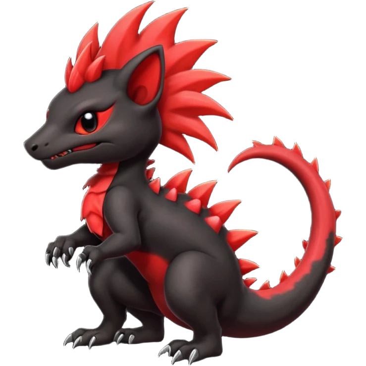 Shiny cool badass Fiery gothic evil black and red salandit-Liten-torracat with a red Mohawk  emoji