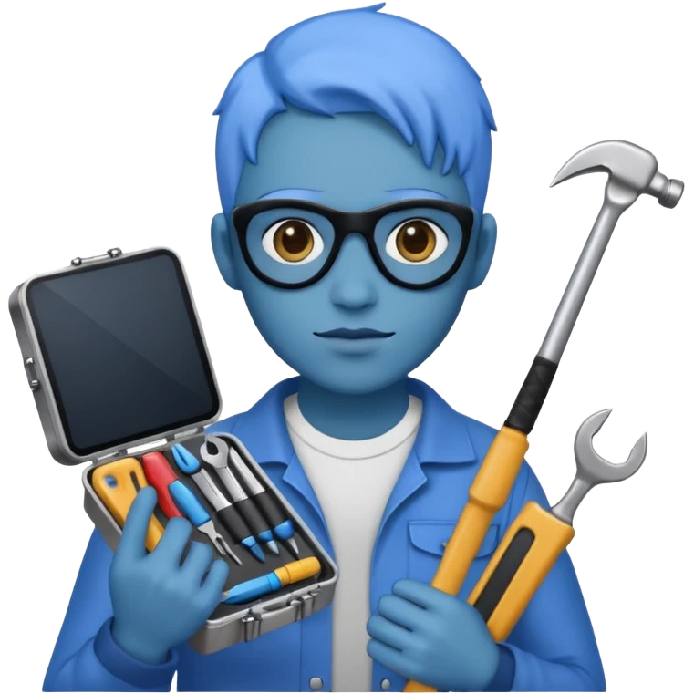 person with digital toolkit, digital vibes, blue emoji