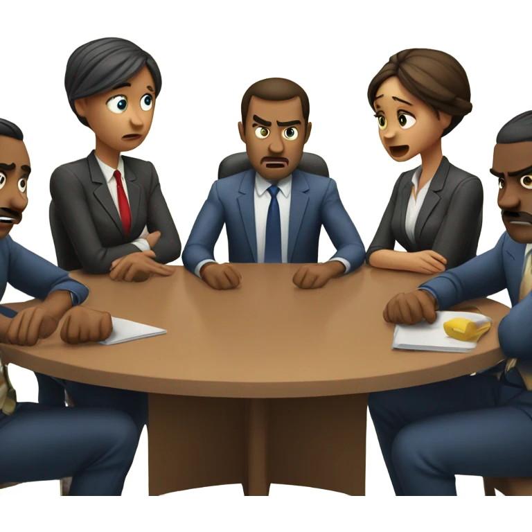 unhappy business people sitting around at a round table emoji