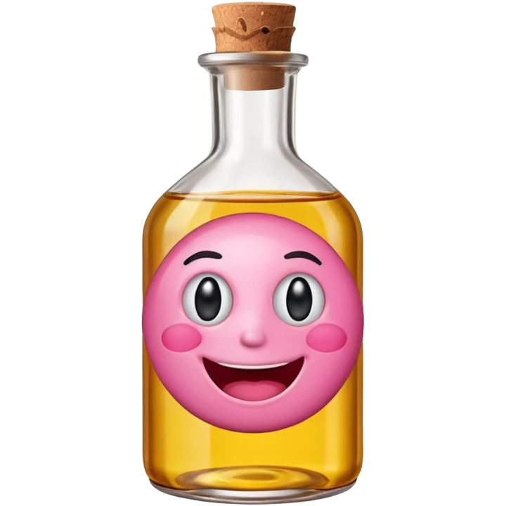 Smiling bottle of oil pink with silly face emoji
