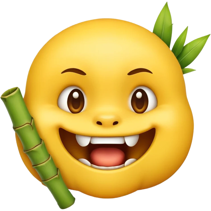 cute emoji face with determined expression biting bamboo muzzle emoji