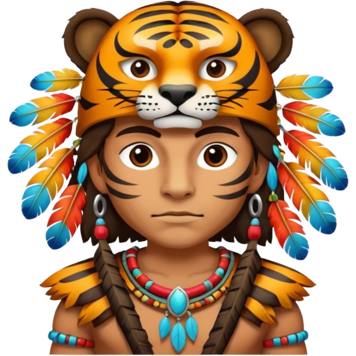 Aztec warrior in tiger pelt and colorful feathers emoji