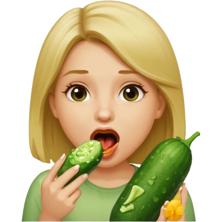 Girl mouth open. Cucumber going inter her mouth dirty blonde hair emoji
