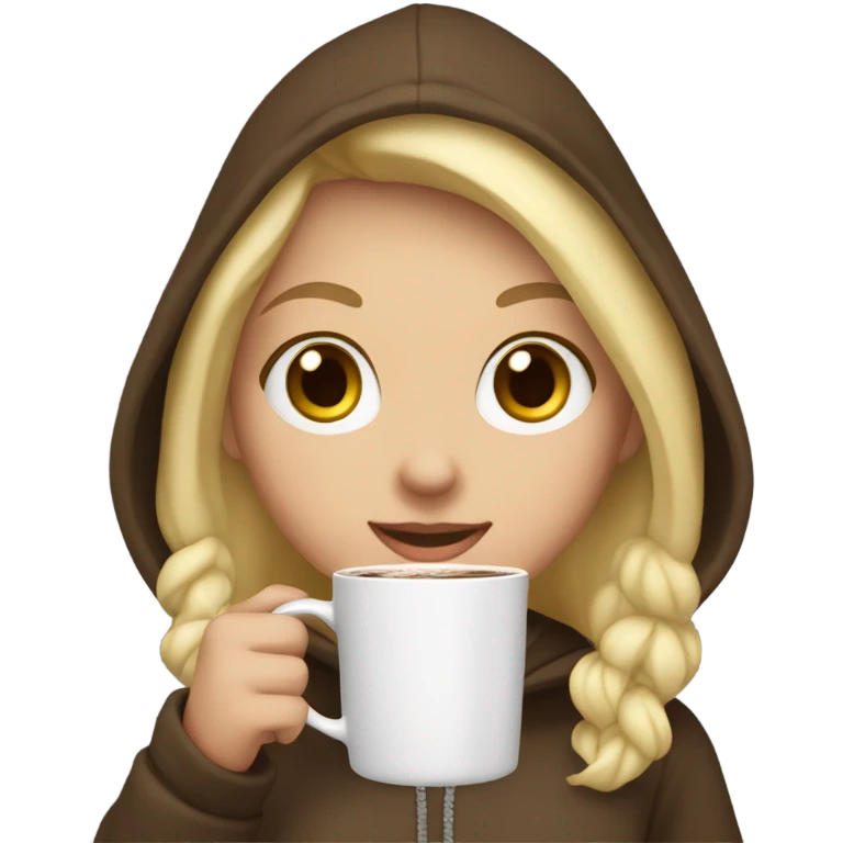 Blonde girl wearing a hoodie drinking hot chocolate  emoji