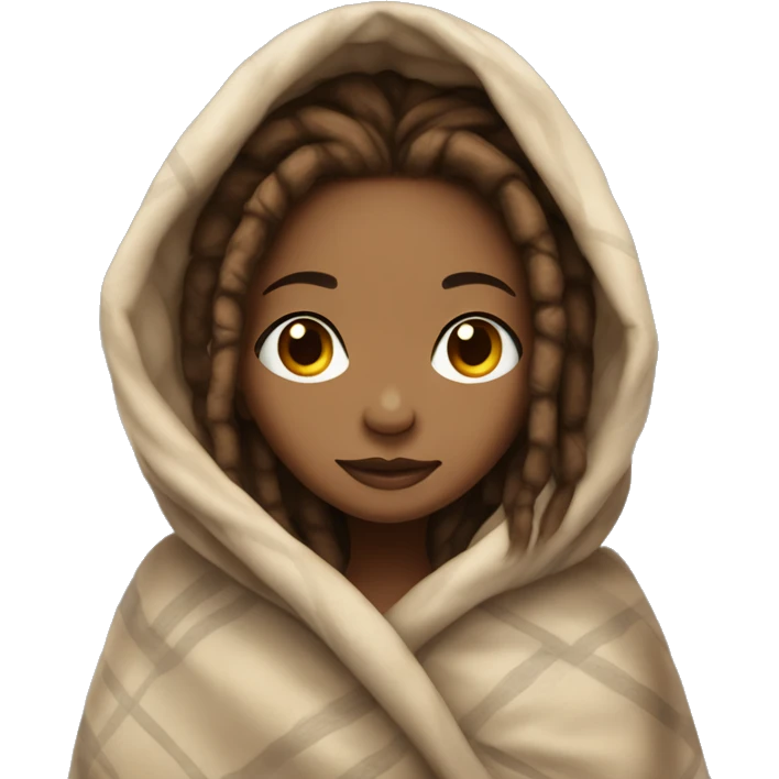 girl with brown dread loc hair and light skin cuddled in a blanket emoji