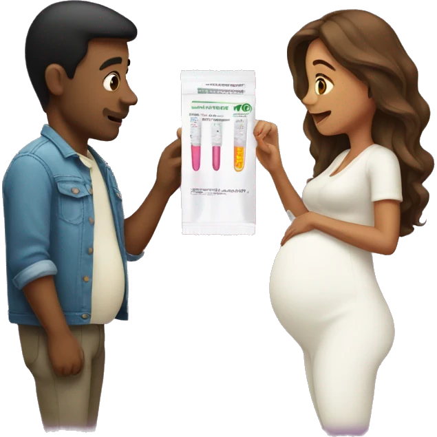 couple looking at pregnancy test emoji