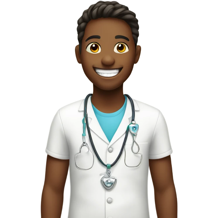 smiling boy indoors with necklace like a dentist emoji