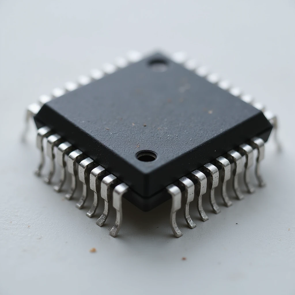 realistic electronic integrated circuit (IC), black chip body, silver pins, isolated on transparent background emoji