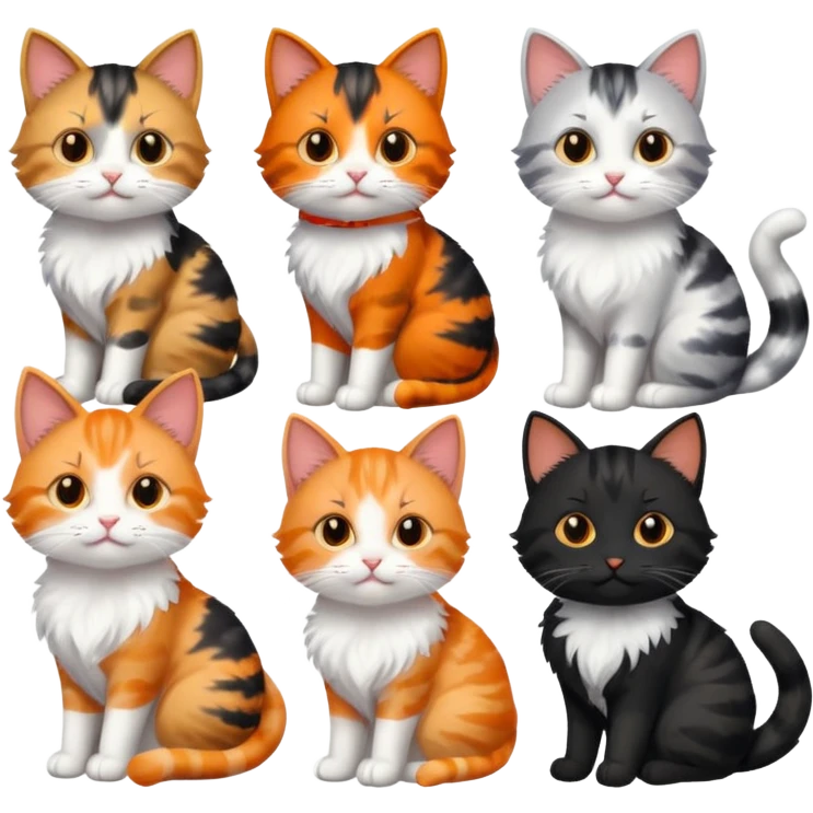 6 cats with different coloured coats emoji