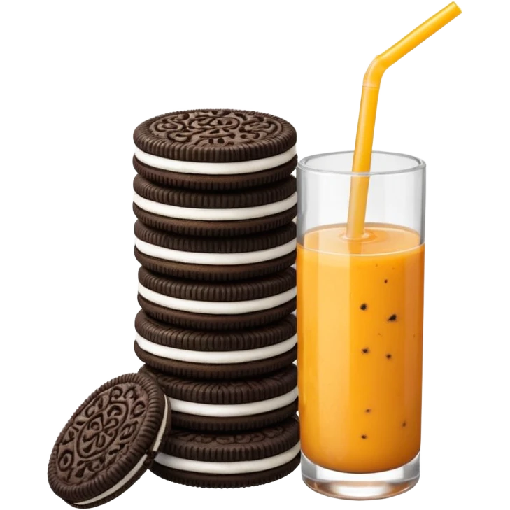 playful scene with Oreo cookies and a bottle of orange juice with a straw emoji