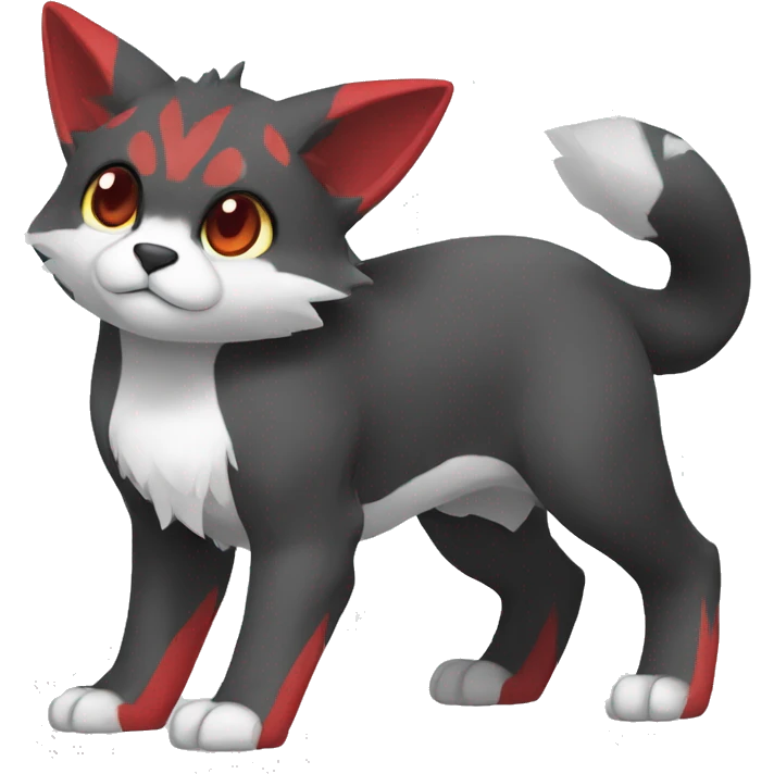 Cute cool black red white grey animal hybrid Fakemon full body emoji