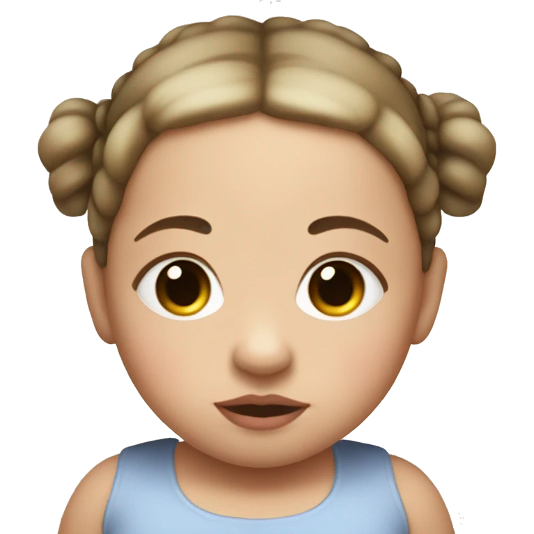 White little brown-eyed baby with two dark pigtails, plump lips emoji