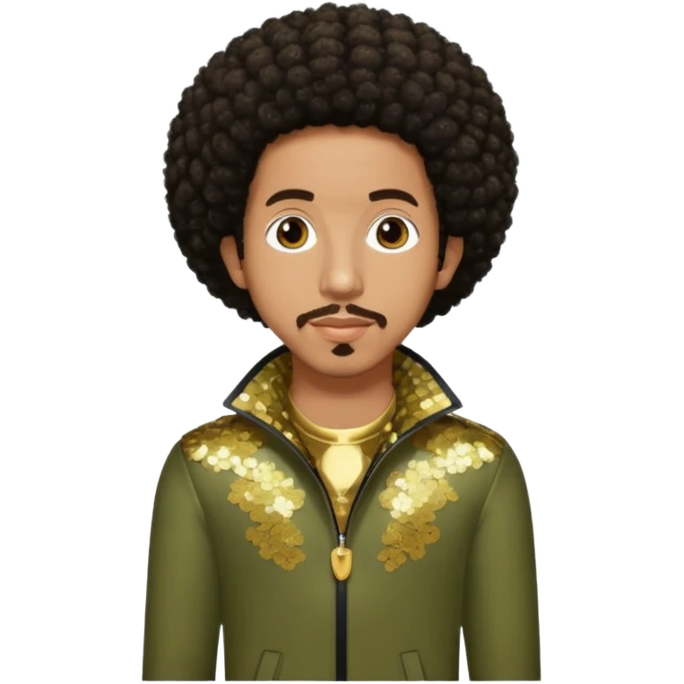 Ludacris with dark brown afro hair, olive sequin outfit emoji