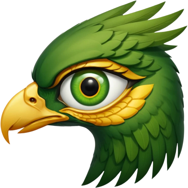 close up of just the eye and nothing else at the side profile of the face of a green hawk that is looking away from the camera on white background emoji