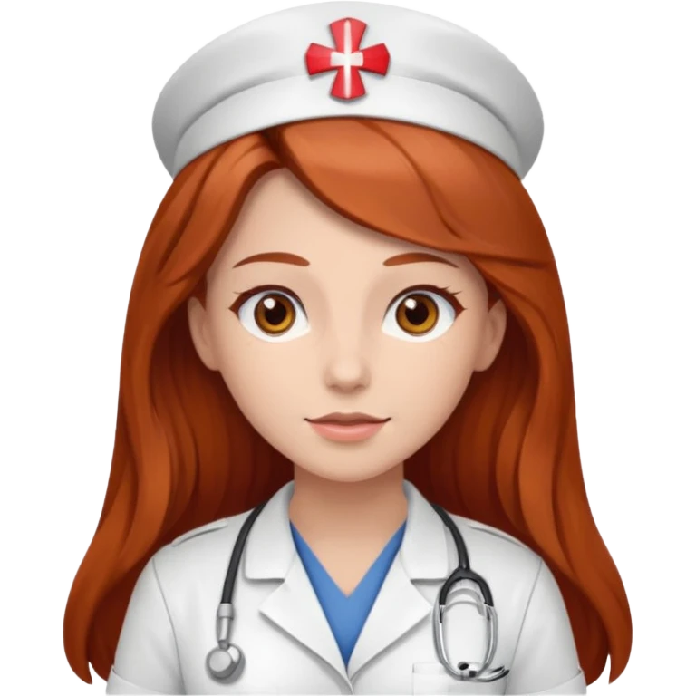 nurse with long brown/red hair with brown eyes emoji