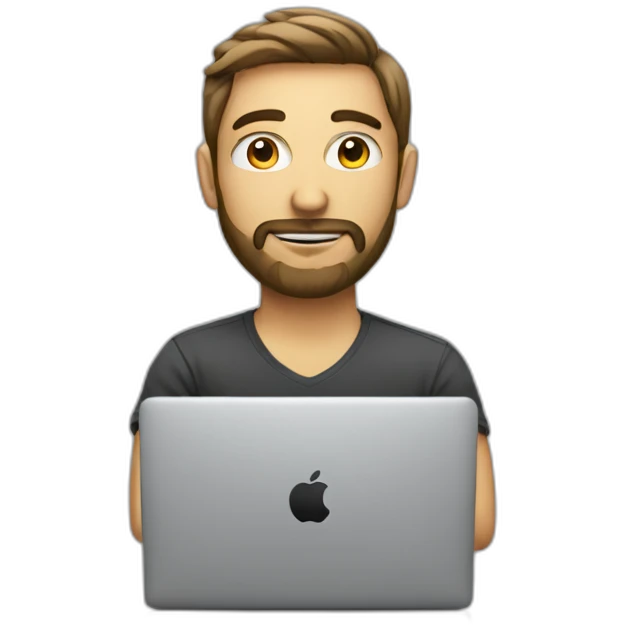 programmer with a little beard and work with MacBook emoji