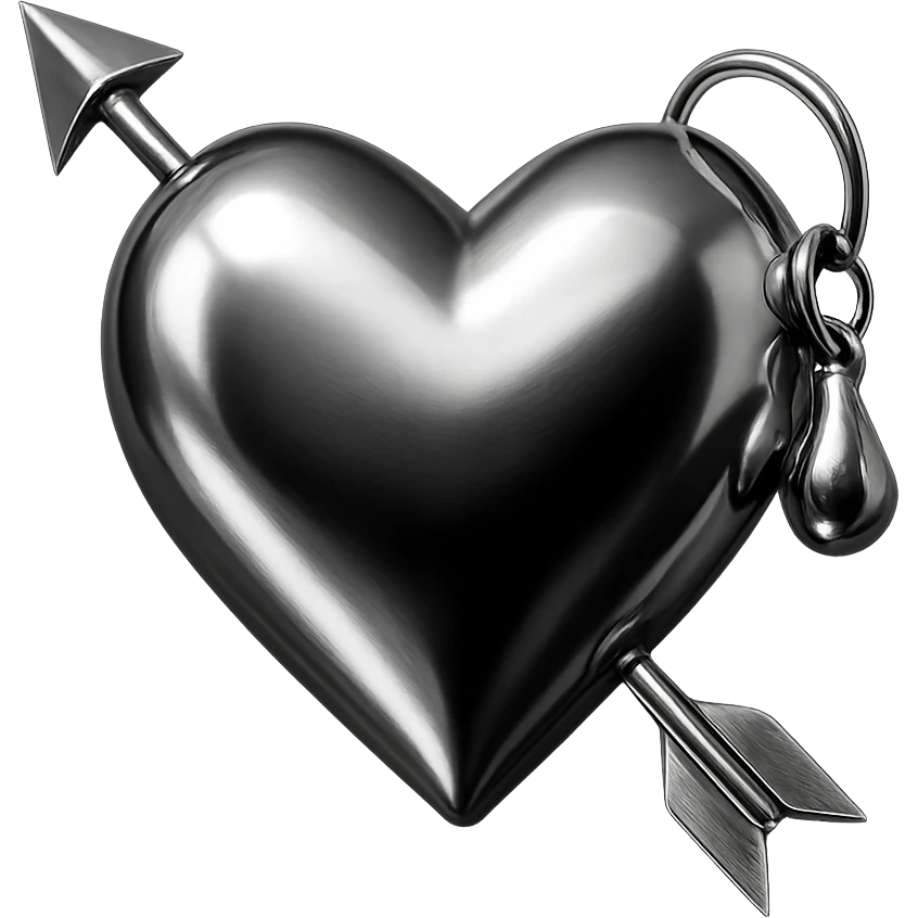 a heart with accessories, shiny and metallic, chrome style emoji