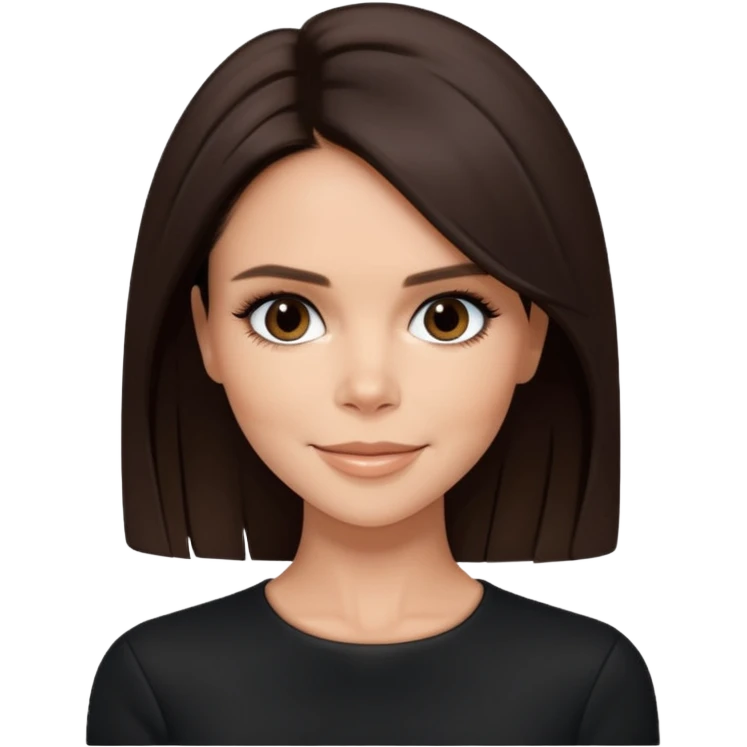 Victoria Beckham with dark brown hair, black outfit emoji
