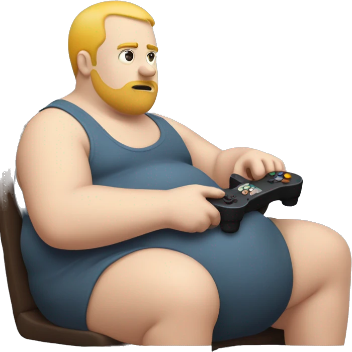 Fat white dude playing video games and eating emoji