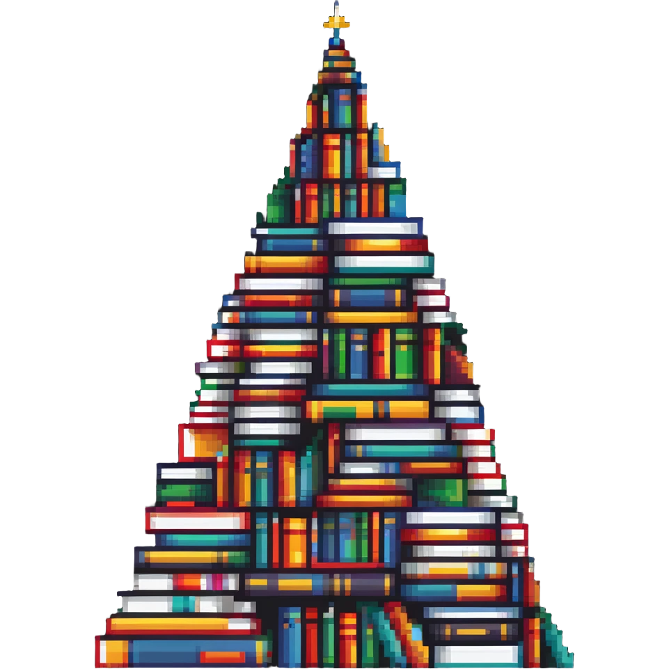 A mountain peak made entirely of colorful stacked books reaching high emoji