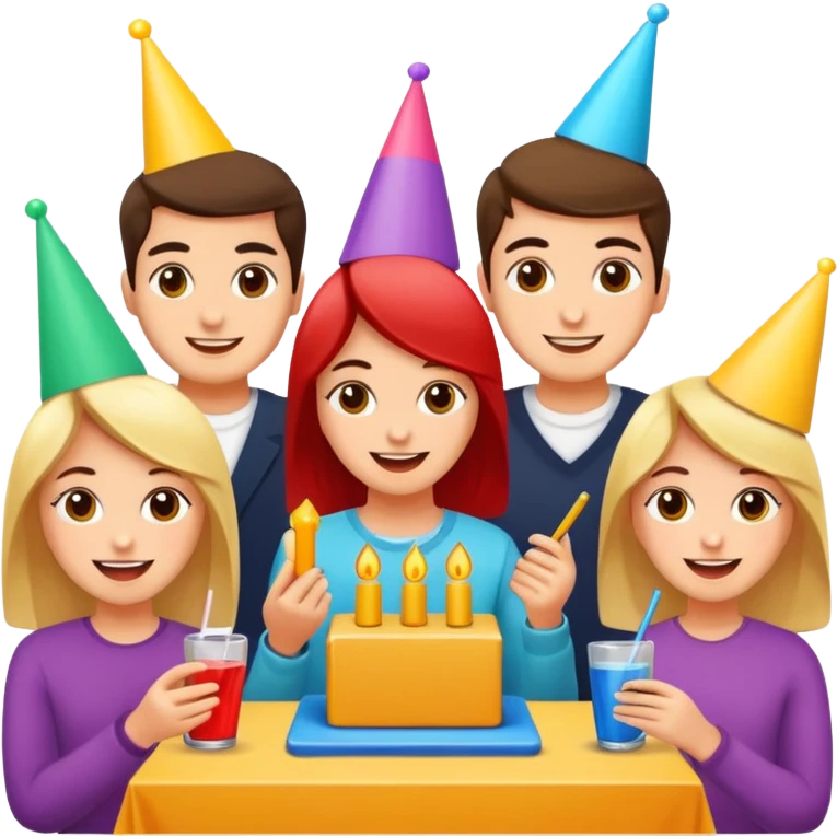 Party quiz with happy people no phone writing blocks empty eyes emoji